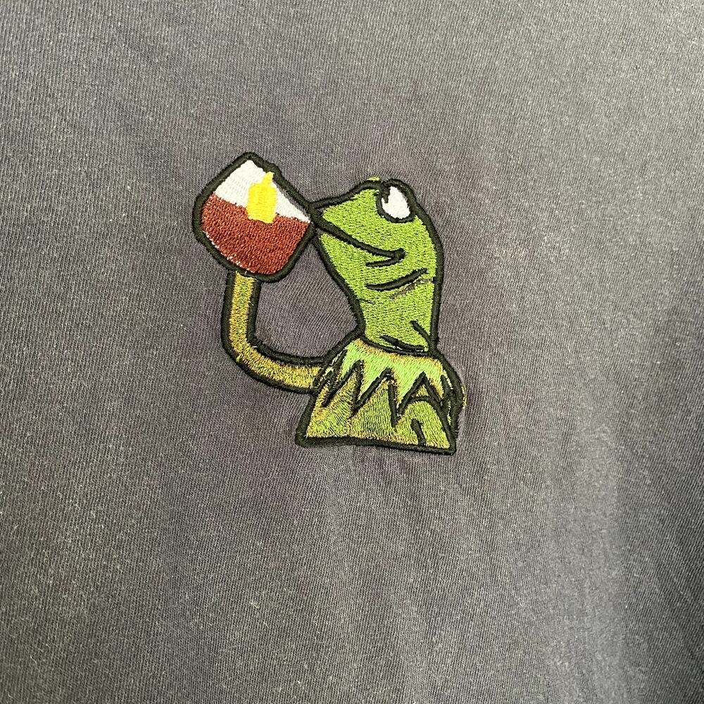 Sips tea meme embroidered shirt -Repurposed tee- Unisex Large